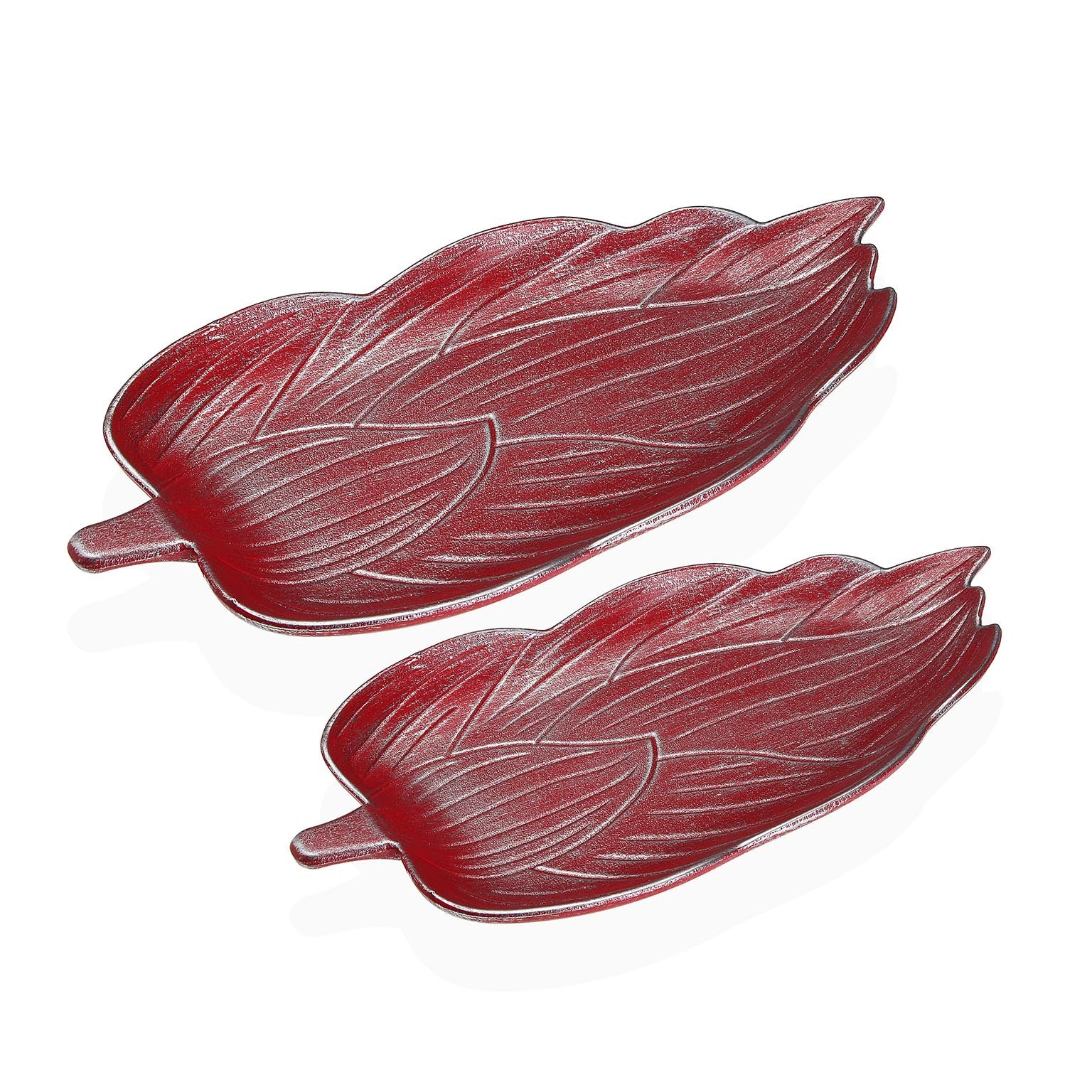 SET DE DOS CENTROS DE MESA ROJOS EN FORMA DE HOJA VERSA8NOV