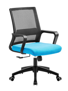 <p>Sillón de oficina, negro, gas, basculante, malla negra y asiento en tejido azul claro. Otros colores disponibles </p> Grupo sdm JULIO