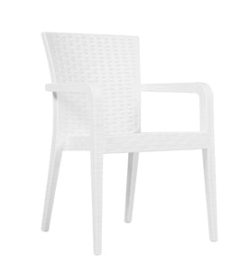 <p>Sillón apilable, imitación a rattán, polipropileno blanco. Uso en exterior e interior. Otros colores disponibles. Mesas a juego.</p> Grupo sdm JULIO