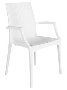 <p>Sillón apilable, polipropileno de color blanco, diseño ratán. Uso en exterior e interior. Otros colores disponibles</p> Grupo sdm JULIO