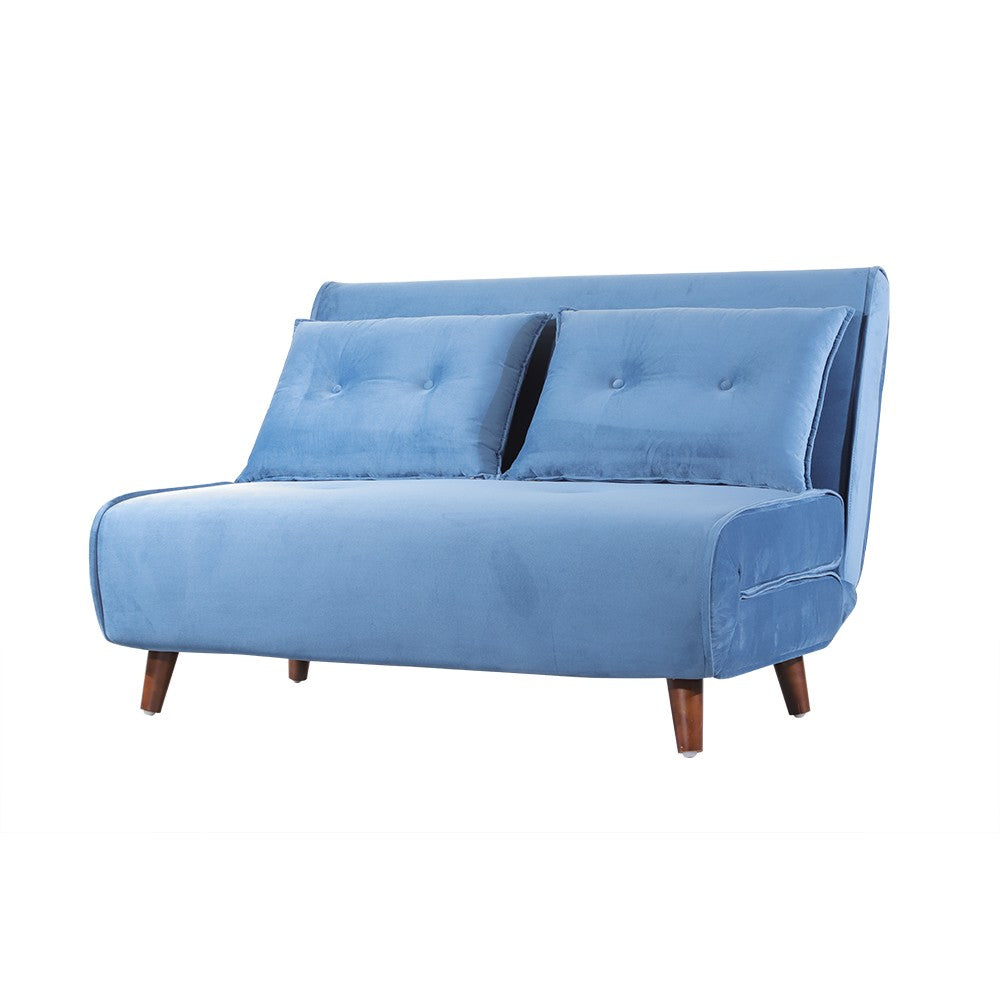 <p>Sofá cama de diseño, 2 plazas, tapizado en tejido velvet azul. Otros colores disponibles.</p> Grupo sdm JULIO